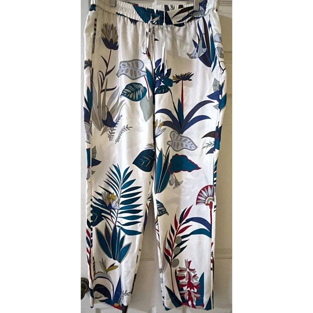 Tory Burch Women’s Sz 12 Adele Pant NWT 100% Silk, Floral, Resort Vacation Boho
